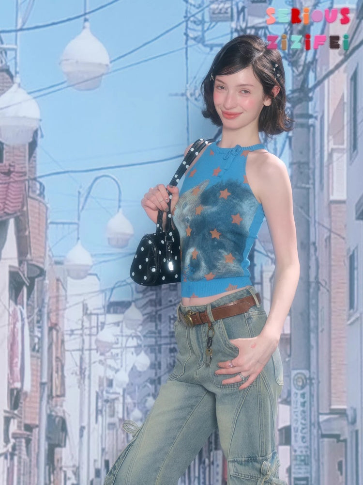 Bow Star Cat & Dog Print Slimming Knitted Vest【s0000016166】