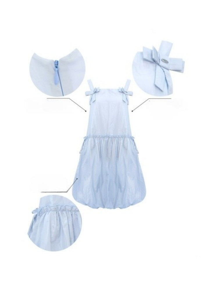 Bow Waist Pocket Camisole Dress Light Blue【s0000016168】