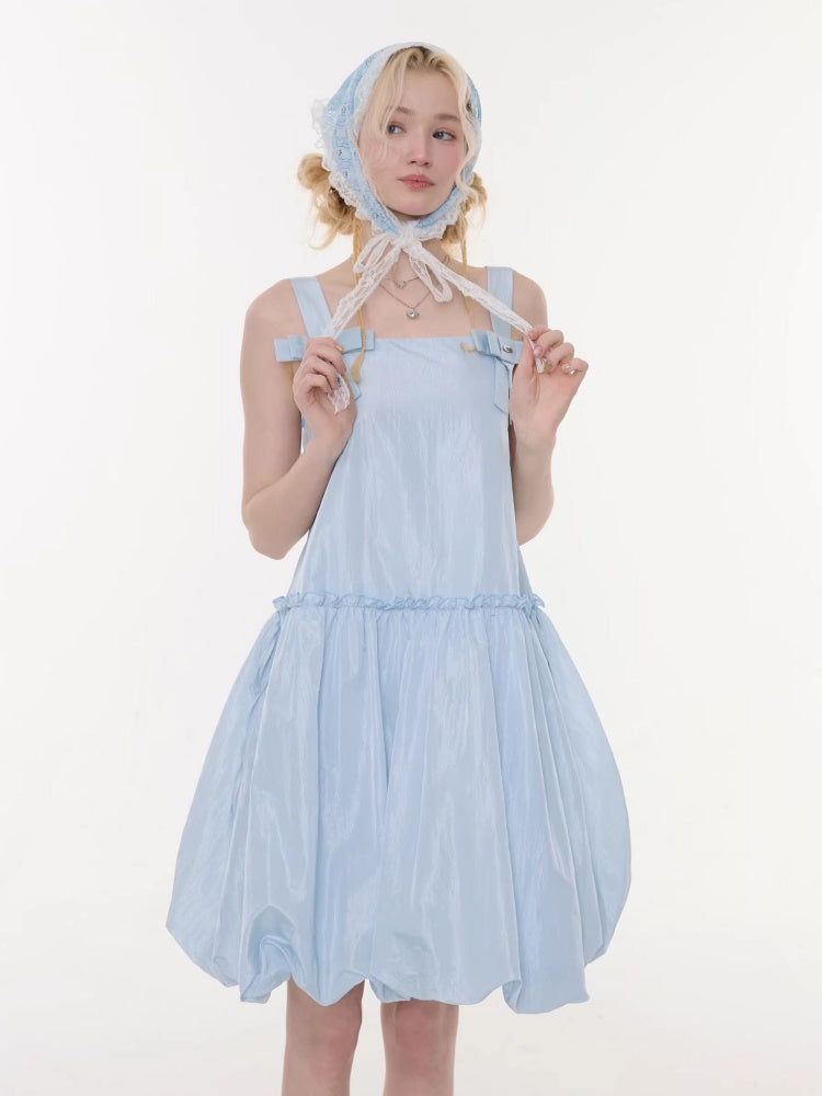 Bow Waist Pocket Camisole Dress Light Blue【s0000016168】