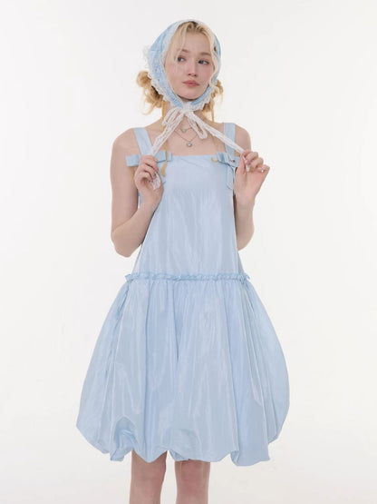 Bow Waist Pocket Camisole Dress Light Blue【s0000016168】