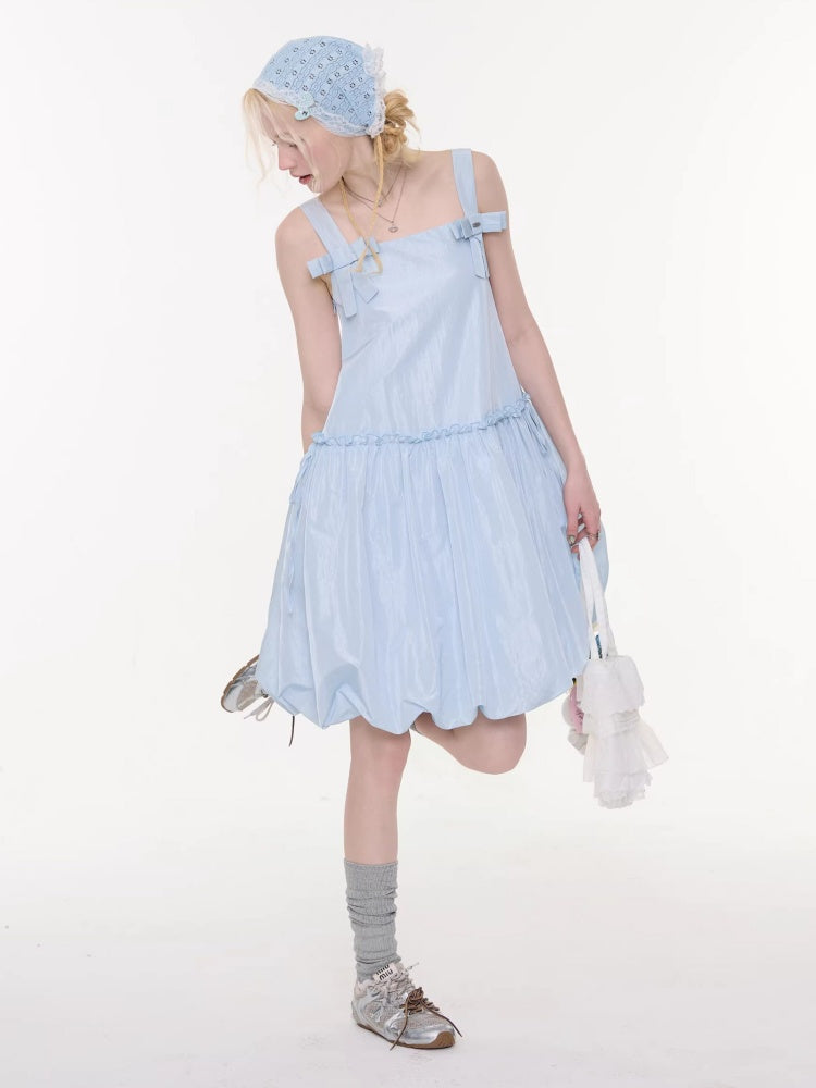 Bow Waist Pocket Camisole Dress Light Blue【s0000016168】
