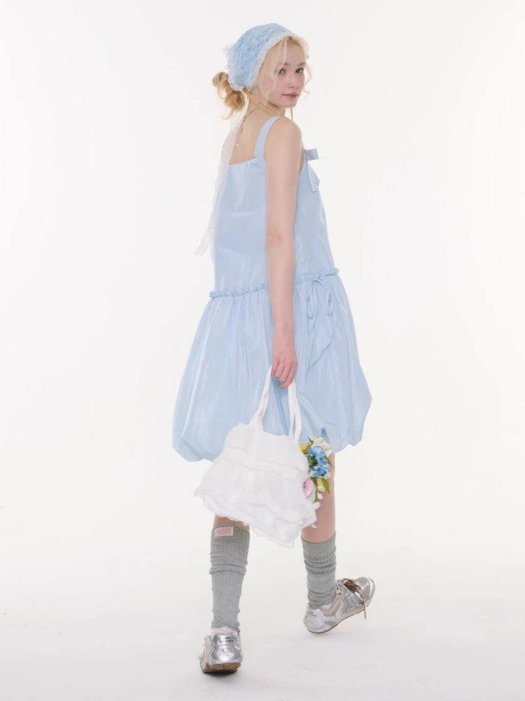 Bow Waist Pocket Camisole Dress Light Blue【s0000016168】