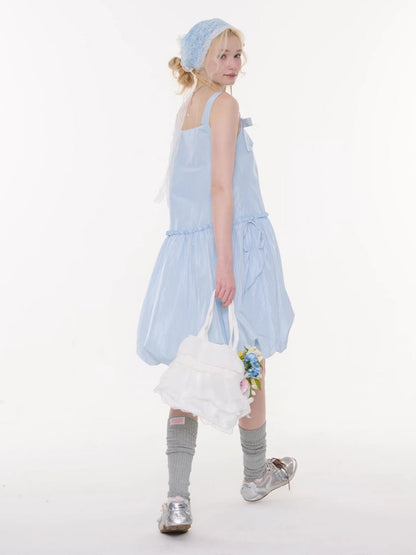 Bow Waist Pocket Camisole Dress Light Blue【s0000016168】