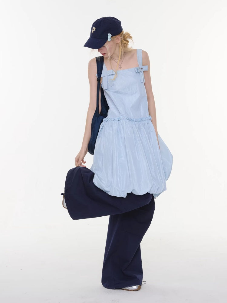 Bow Waist Pocket Camisole Dress Light Blue【s0000016168】