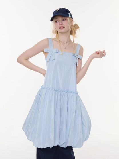 Bow Waist Pocket Camisole Dress Light Blue【s0000016168】