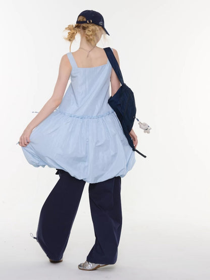 Bow Waist Pocket Camisole Dress Light Blue【s0000016168】