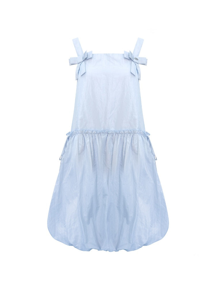 Bow Waist Pocket Camisole Dress Light Blue【s0000016168】
