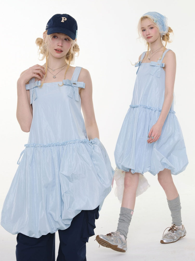 Bow Waist Pocket Camisole Dress Light Blue【s0000016168】