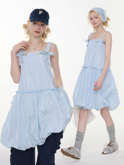 Bow Waist Pocket Camisole Dress Light Blue【s0000016168】