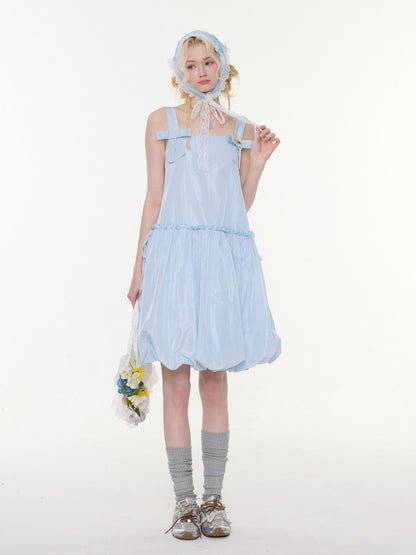 Bow Waist Pocket Camisole Dress Light Blue【s0000016168】
