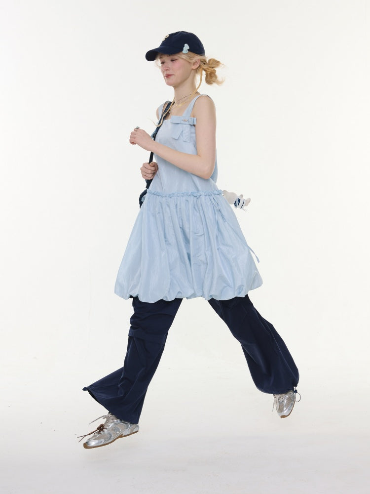 Bow Waist Pocket Camisole Dress Light Blue【s0000016168】