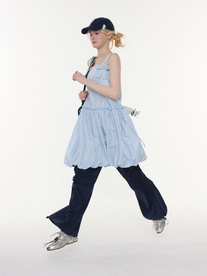 Bow Waist Pocket Camisole Dress Light Blue【s0000016168】