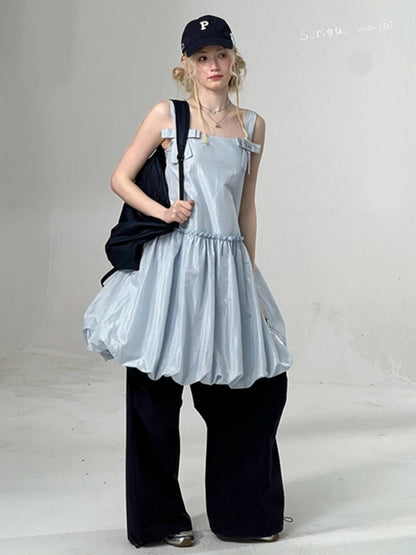 Bow Waist Pocket Camisole Dress Light Blue【s0000016168】