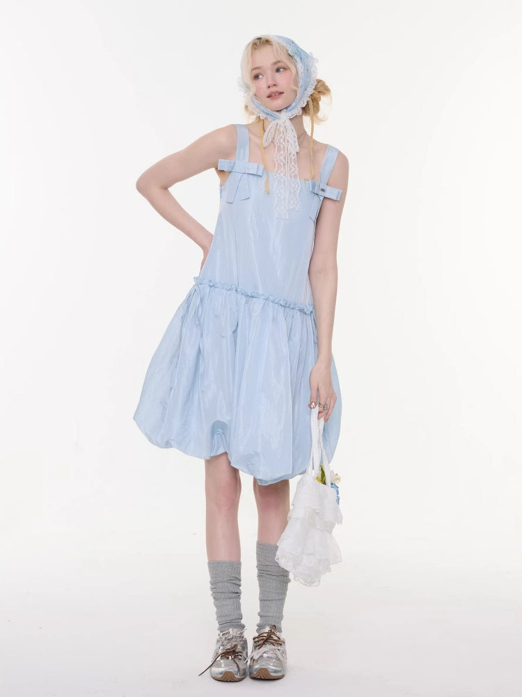 Bow Waist Pocket Camisole Dress Light Blue【s0000016168】