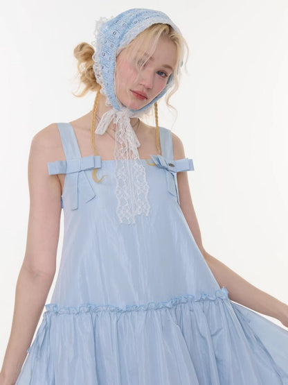 Bow Waist Pocket Camisole Dress Light Blue【s0000016168】