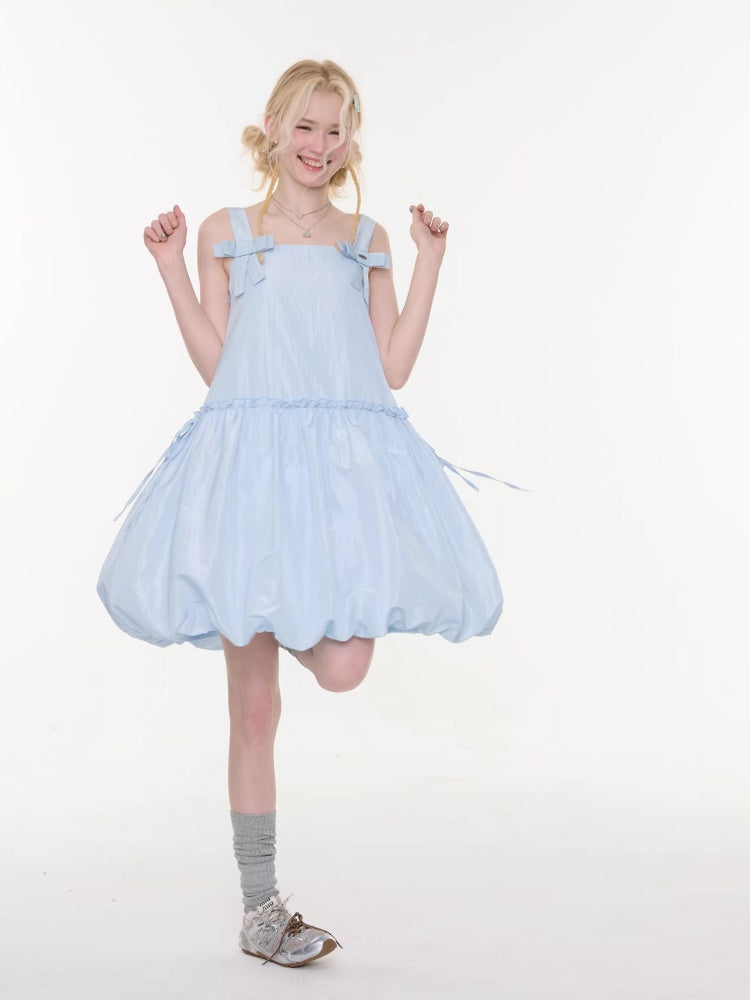 Bow Waist Pocket Camisole Dress Light Blue【s0000016168】