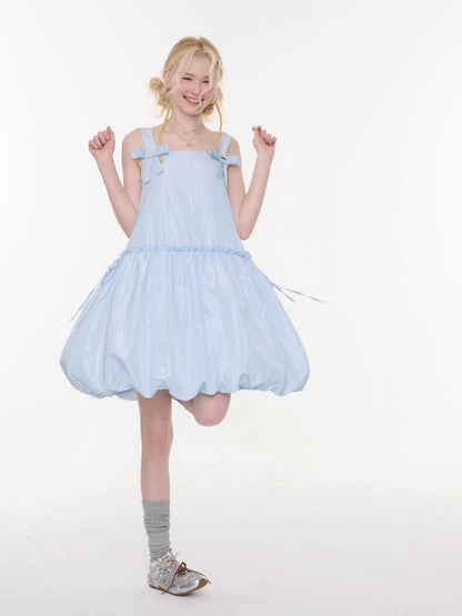 Bow Waist Pocket Camisole Dress Light Blue【s0000016168】