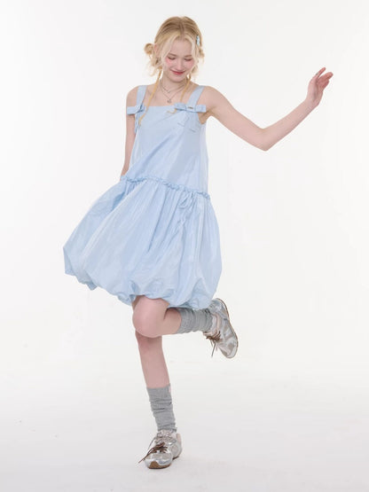 Bow Waist Pocket Camisole Dress Light Blue【s0000016168】