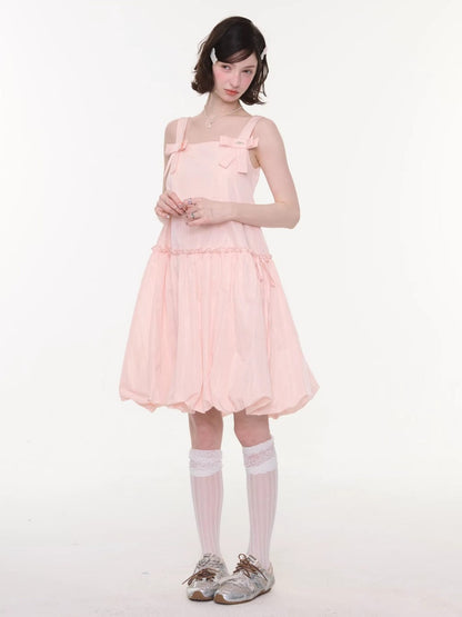 Bow Waist Pocket Camisole Dress Pink【s0000016169】