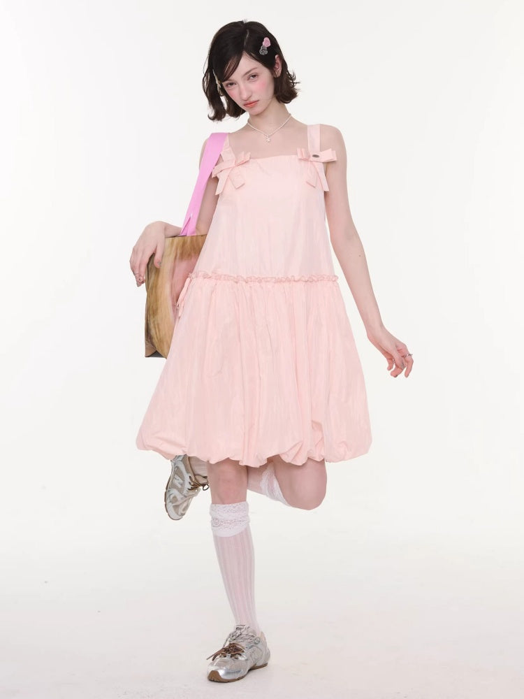 Bow Waist Pocket Camisole Dress Pink【s0000016169】