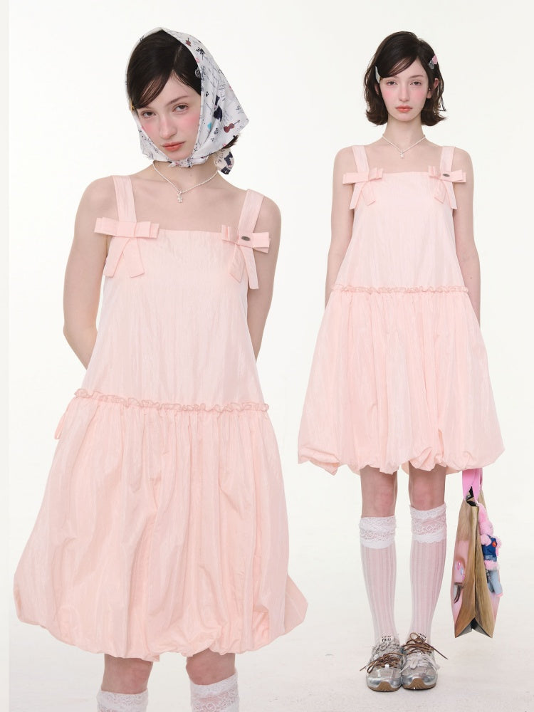 Bow Waist Pocket Camisole Dress Pink【s0000016169】