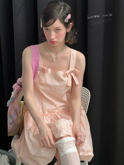 Bow Waist Pocket Camisole Dress Pink【s0000016169】