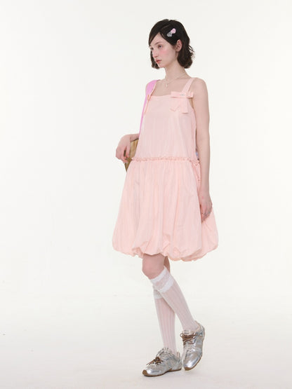 Bow Waist Pocket Camisole Dress Pink【s0000016169】