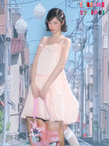 Bow Waist Pocket Camisole Dress Pink【s0000016169】