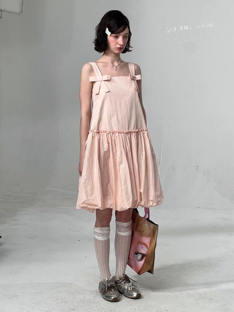 Bow Waist Pocket Camisole Dress Pink【s0000016169】