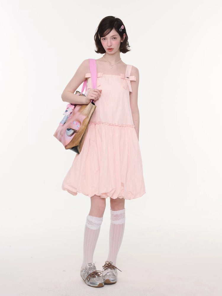 Bow Waist Pocket Camisole Dress Pink【s0000016169】
