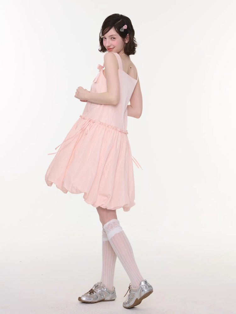 Bow Waist Pocket Camisole Dress Pink【s0000016169】