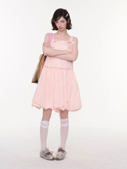 Bow Waist Pocket Camisole Dress Pink【s0000016169】