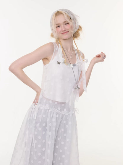 Polka Dot Mesh Semi-Transparent Layered Camisole Dress White【s0000016170】
