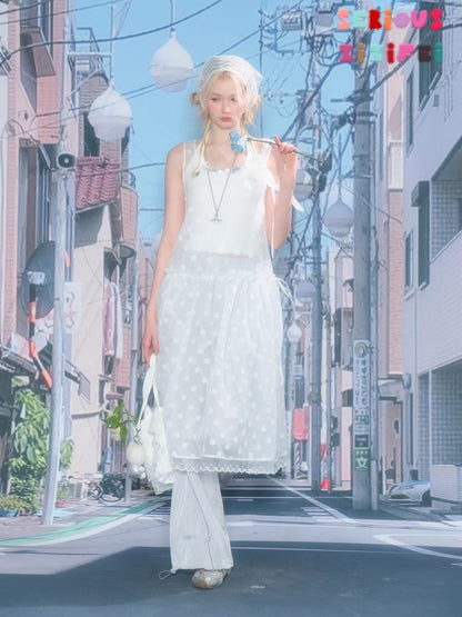 Polka Dot Mesh Semi-Transparent Layered Camisole Dress White【s0000016170】