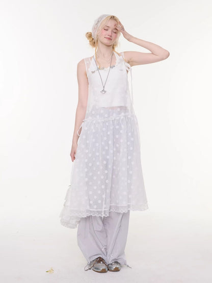 Polka Dot Mesh Semi-Transparent Layered Camisole Dress White【s0000016170】
