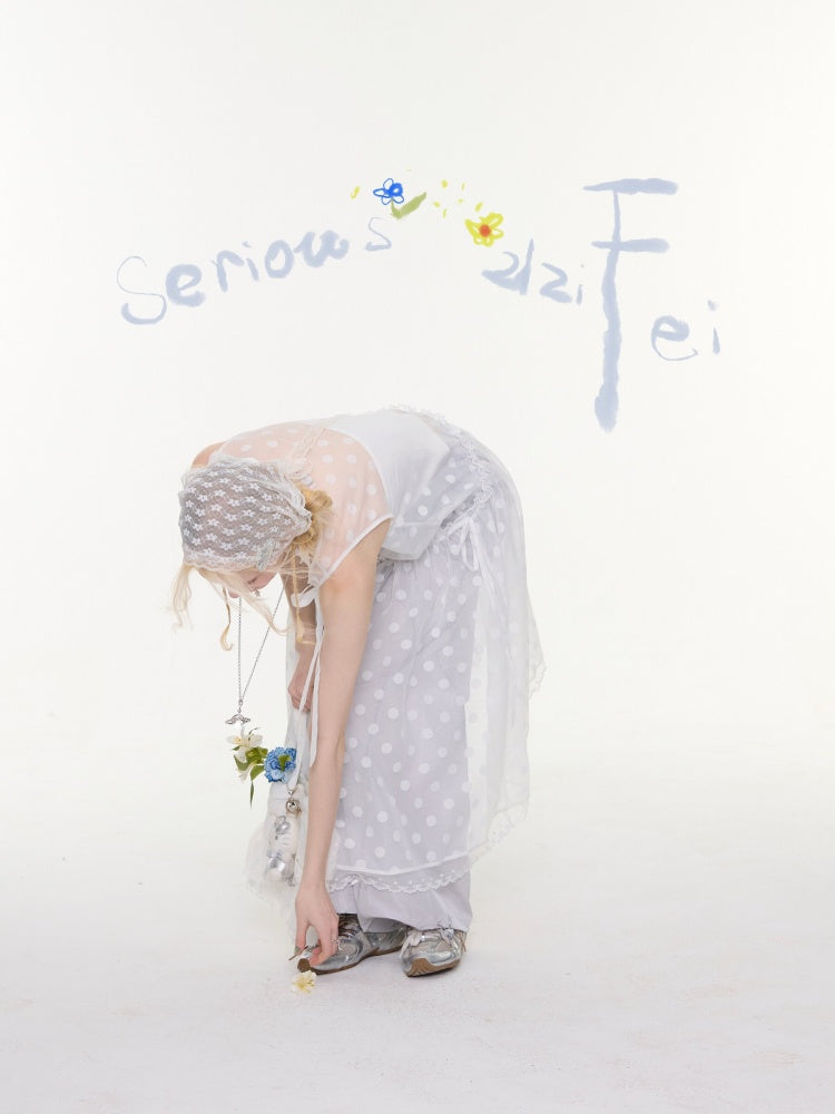 Polka Dot Mesh Semi-Transparent Layered Camisole Dress White【s0000016170】