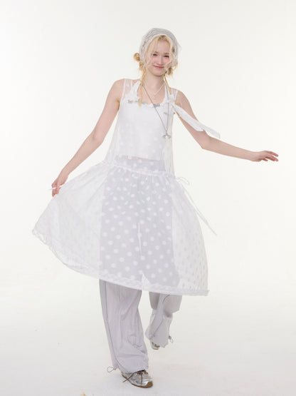 Polka Dot Mesh Semi-Transparent Layered Camisole Dress White【s0000016170】