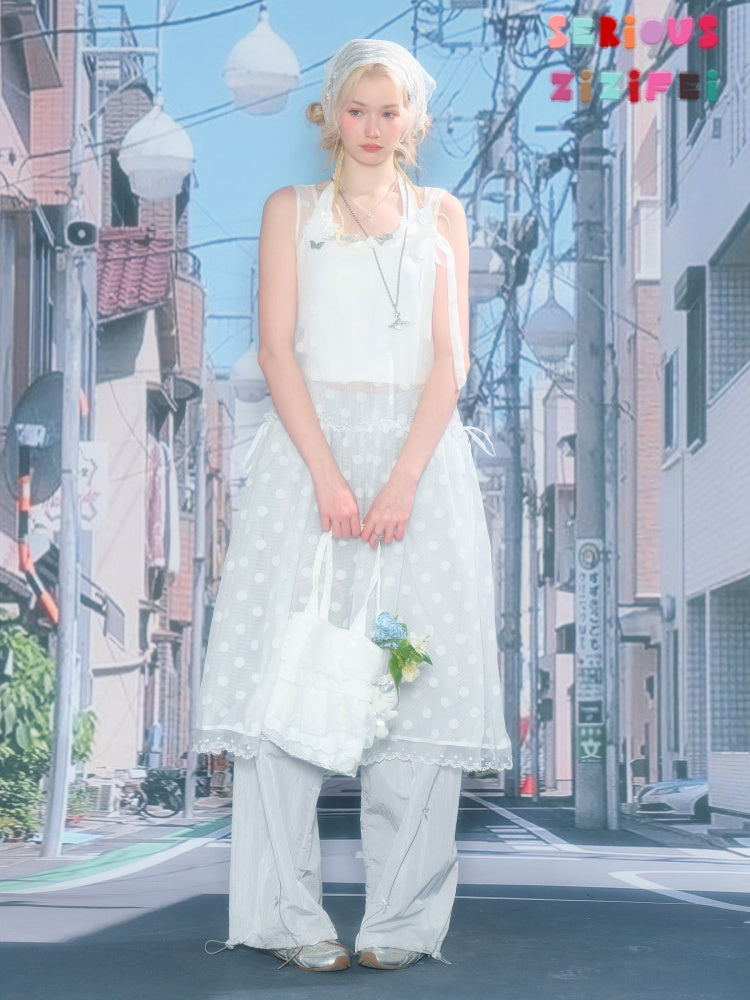 Polka Dot Mesh Semi-Transparent Layered Camisole Dress White【s0000016170】