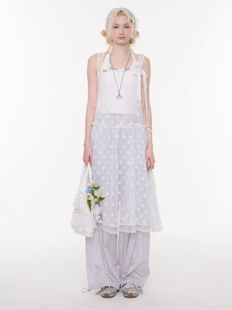 Polka Dot Mesh Semi-Transparent Layered Camisole Dress White【s0000016170】