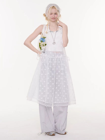 Polka Dot Mesh Semi-Transparent Layered Camisole Dress White【s0000016170】