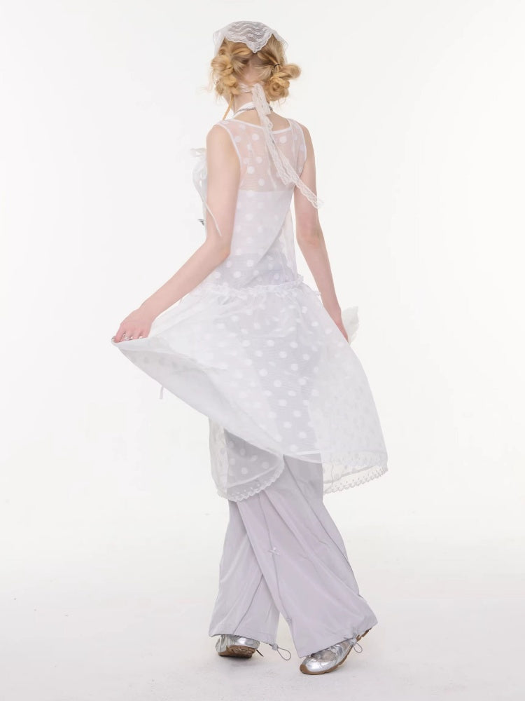 Polka Dot Mesh Semi-Transparent Layered Camisole Dress White【s0000016170】