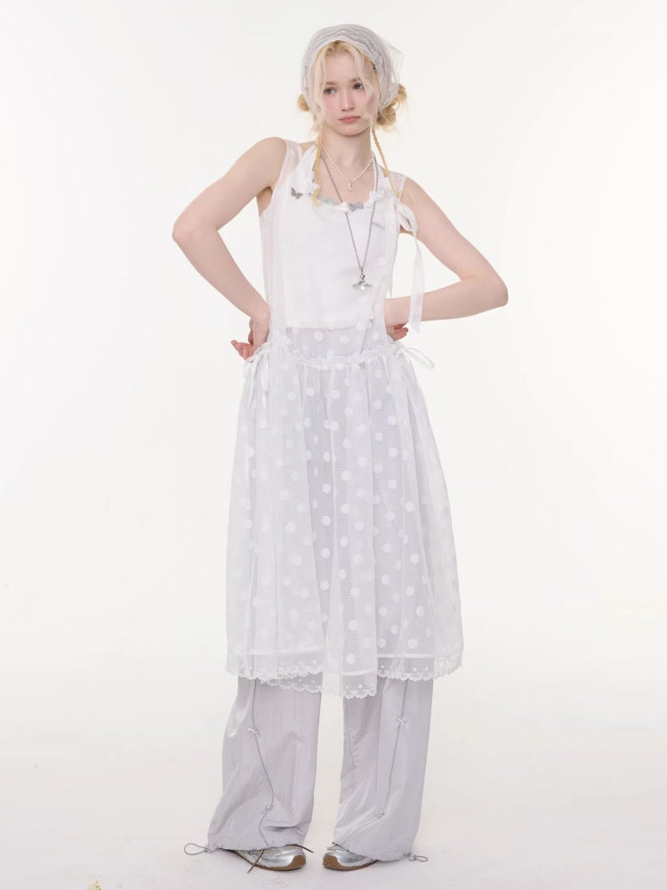 Polka Dot Mesh Semi-Transparent Layered Camisole Dress White【s0000016170】