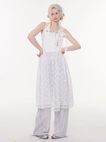 Polka Dot Mesh Semi-Transparent Layered Camisole Dress White【s0000016170】