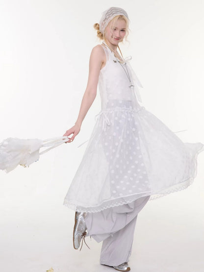 Polka Dot Mesh Semi-Transparent Layered Camisole Dress White【s0000016170】