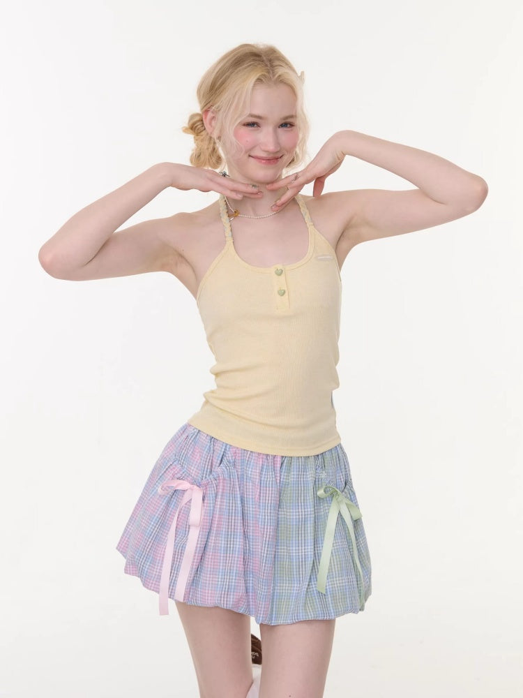 Twist Braid Halter-Neck Slim Tops【s0000016176】
