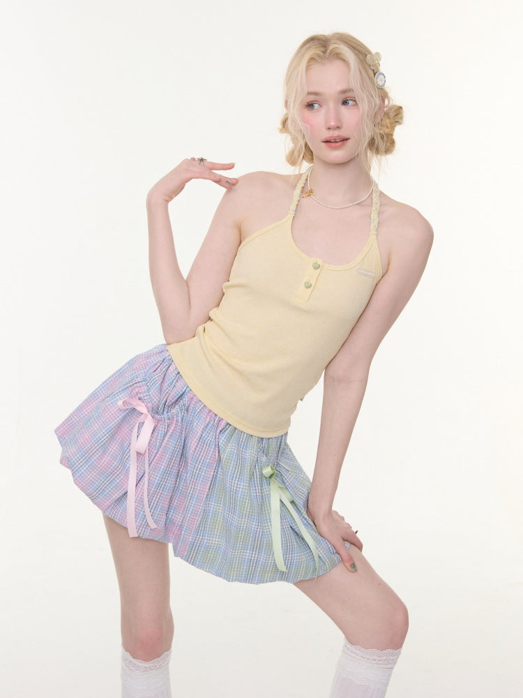 Twist Braid Halter-Neck Slim Tops【s0000016176】
