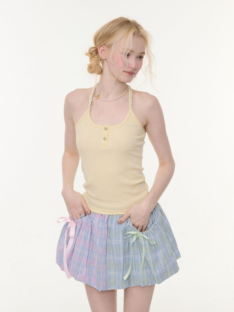 Twist Braid Halter-Neck Slim Tops【s0000016176】