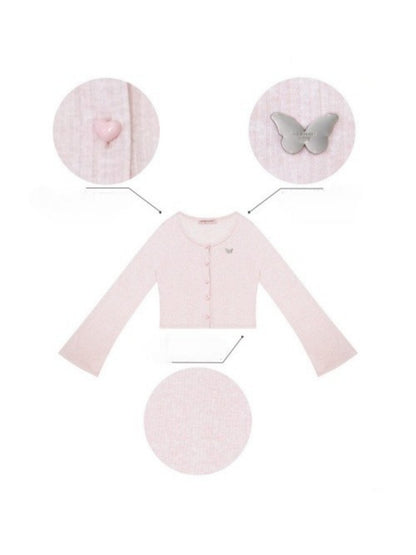Flared Sleeves Slim Knitted Cardigan Pink【s0000016177】