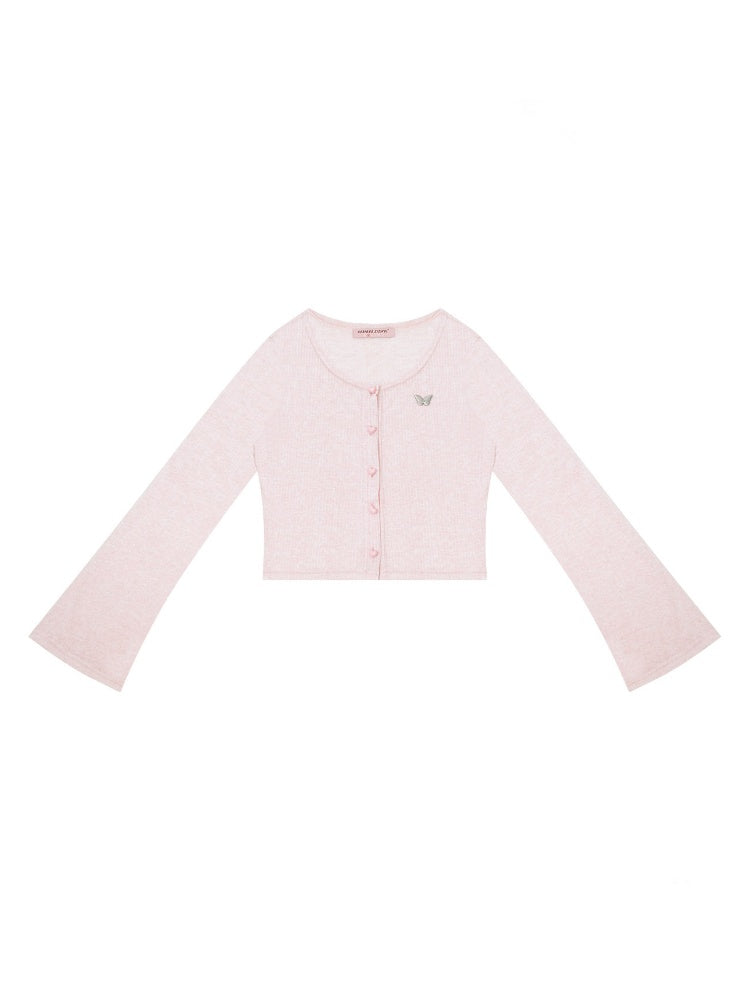 Flared Sleeves Slim Knitted Cardigan Pink【s0000016177】
