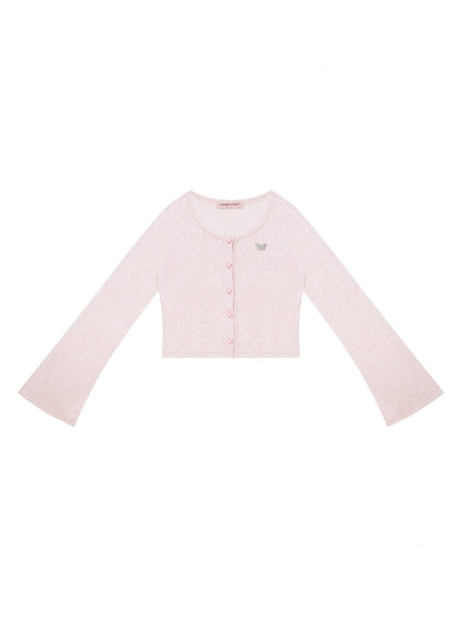 Flared Sleeves Slim Knitted Cardigan Pink【s0000016177】